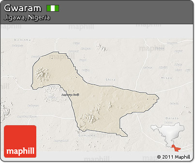 Shaded Relief 3D Map of Gwaram, lighten