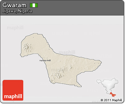 Shaded Relief 3D Map of Gwaram, single color outside