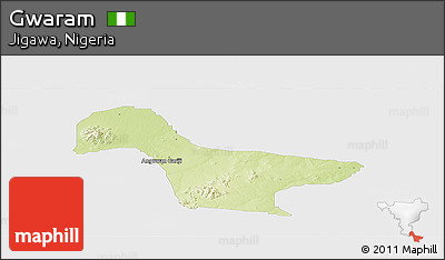 Physical Panoramic Map of Gwaram, single color outside