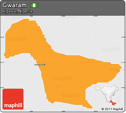 Political Simple Map of Gwaram, single color outside