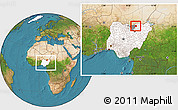 Satellite Location Map of KiriKasa, highlighted country, highlighted parent region, within the entire country