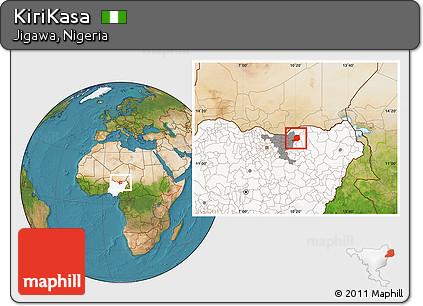 Satellite Location Map of KiriKasa, highlighted country, highlighted parent region