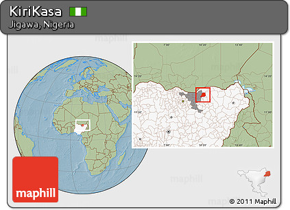 Savanna Style Location Map of KiriKasa, highlighted country, highlighted parent region, hill shading