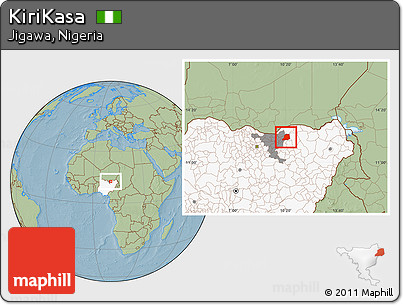 Savanna Style Location Map of KiriKasa, highlighted country, highlighted parent region, hill shading