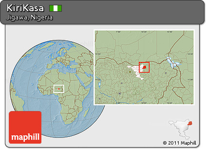 Savanna Style Location Map of KiriKasa, highlighted parent region, hill shading