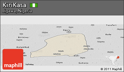 Shaded Relief Panoramic Map of KiriKasa, desaturated