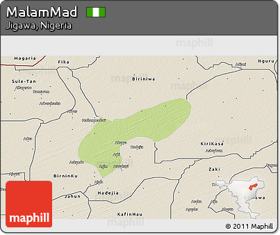 Physical 3D Map of MalamMad, shaded relief outside