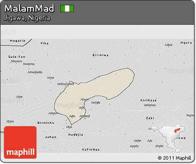 Shaded Relief 3D Map of MalamMad, desaturated