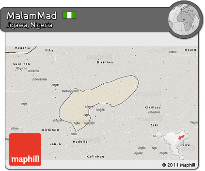 Shaded Relief 3D Map of MalamMad, semi-desaturated