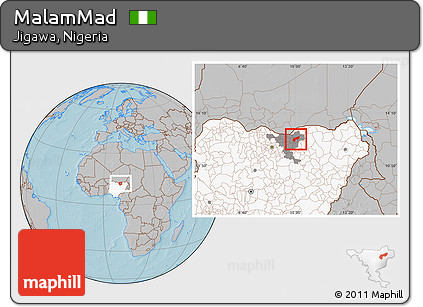 Gray Location Map of MalamMad, highlighted country, highlighted parent region, hill shading