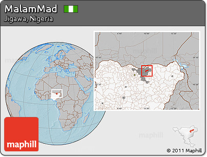 Gray Location Map of MalamMad, highlighted country, highlighted parent region, hill shading