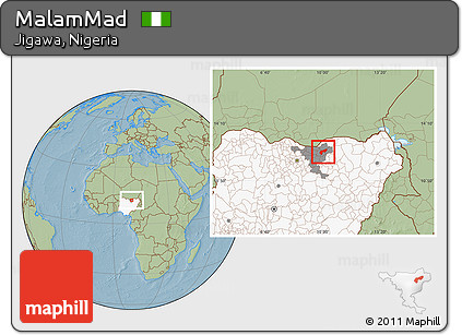 Savanna Style Location Map of MalamMad, highlighted country, highlighted parent region, hill shading