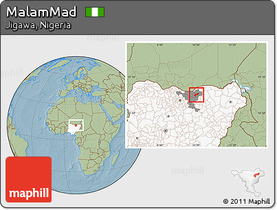 Savanna Style Location Map of MalamMad, highlighted country, highlighted parent region, hill shading
