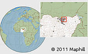 Savanna Style Location Map of MalamMad, highlighted country, highlighted parent region, hill shading