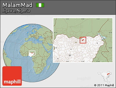 Savanna Style Location Map of MalamMad, highlighted country, hill shading