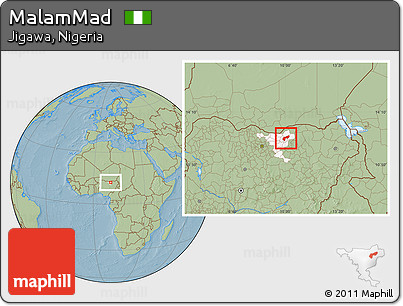 Savanna Style Location Map of MalamMad, highlighted parent region, hill shading