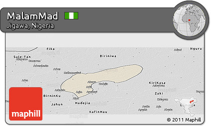 Shaded Relief Panoramic Map of MalamMad, desaturated