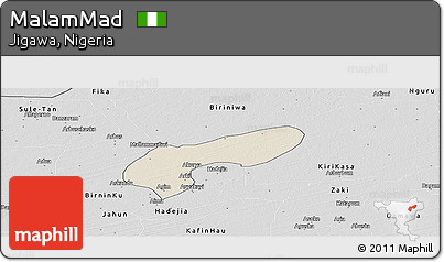 Shaded Relief Panoramic Map of MalamMad, desaturated