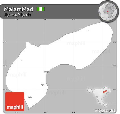 Gray Simple Map of MalamMad, single color outside