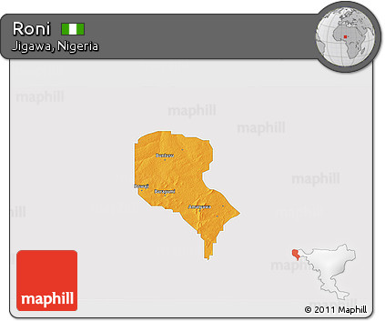 Political 3D Map of Roni, single color outside