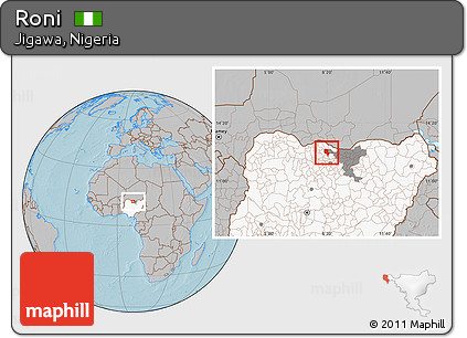 Gray Location Map of Roni, highlighted country, highlighted parent region, hill shading