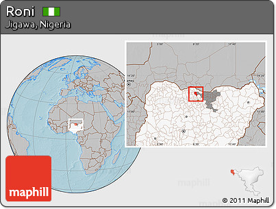 Gray Location Map of Roni, highlighted country, highlighted parent region, hill shading
