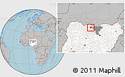 Gray Location Map of Roni, highlighted country, highlighted parent region, hill shading