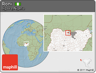Savanna Style Location Map of Roni, highlighted country, highlighted parent region, hill shading