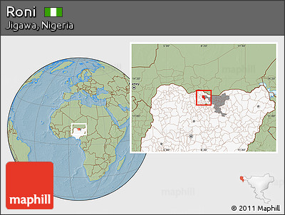 Savanna Style Location Map of Roni, highlighted country, highlighted parent region, hill shading