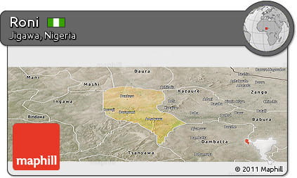 Satellite Panoramic Map of Roni, semi-desaturated