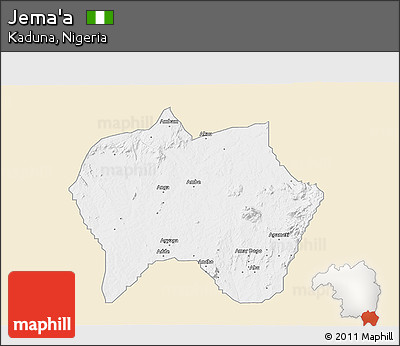 Classic Style 3D Map of Jema'a, single color outside