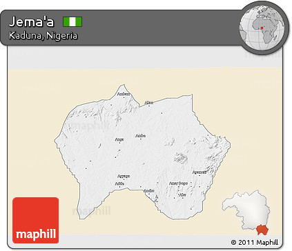 Classic Style 3D Map of Jema'a, single color outside