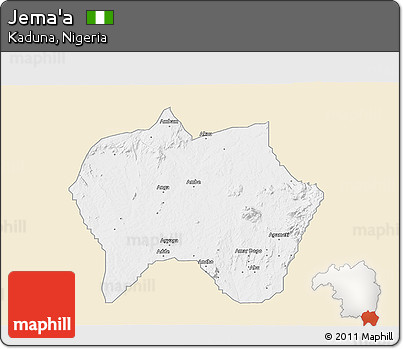 Classic Style 3D Map of Jema'a, single color outside
