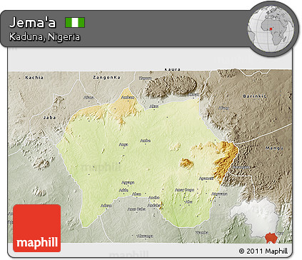 Physical 3D Map of Jema'a, semi-desaturated