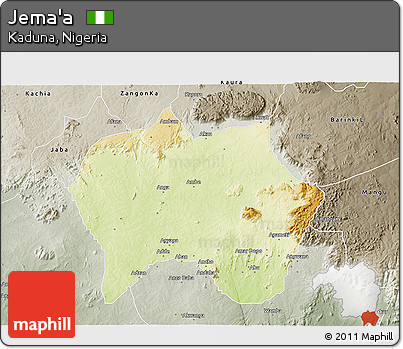 Physical 3D Map of Jema'a, semi-desaturated