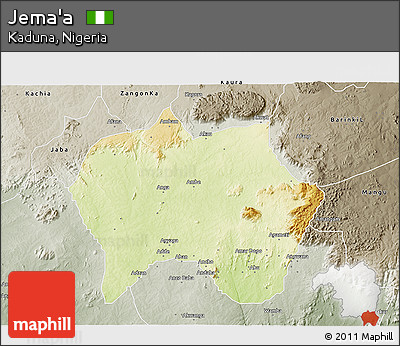 Physical 3D Map of Jema'a, semi-desaturated