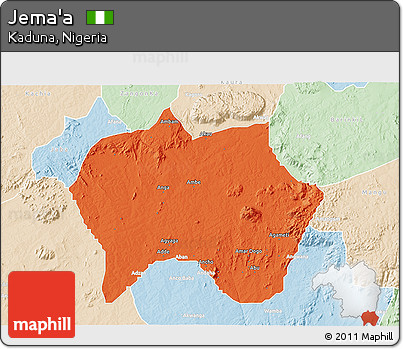Political 3D Map of Jema'a, lighten