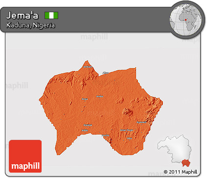 Political 3D Map of Jema'a, single color outside