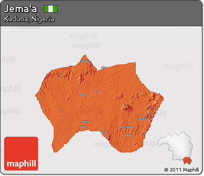 Political 3D Map of Jema'a, single color outside