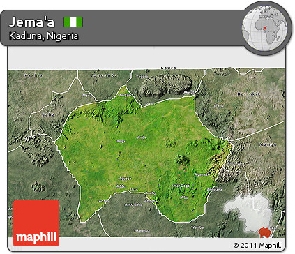 Satellite 3D Map of Jema'a, semi-desaturated
