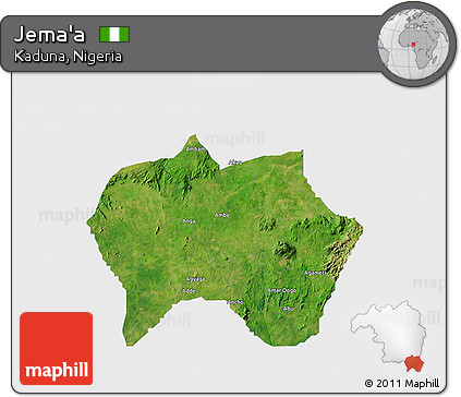 Satellite 3D Map of Jema'a, single color outside