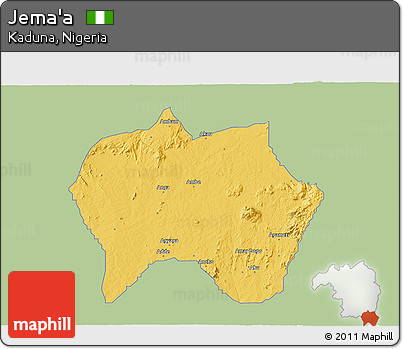 Savanna Style 3D Map of Jema'a, single color outside