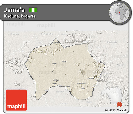 Shaded Relief 3D Map of Jema'a, lighten