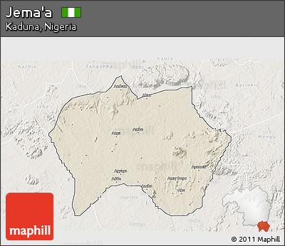 Shaded Relief 3D Map of Jema'a, lighten