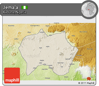 Shaded Relief 3D Map of Jema'a, physical outside