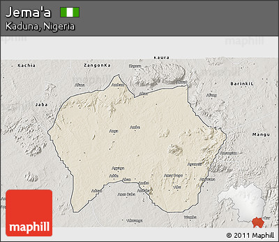Shaded Relief 3D Map of Jema'a, semi-desaturated