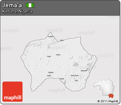Silver Style 3D Map of Jema'a, single color outside