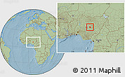 Savanna Style Location Map of Jema'a, within the entire country, hill shading