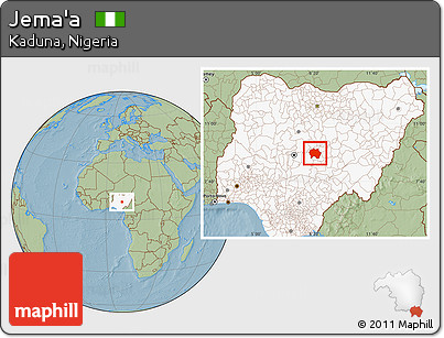 Savanna Style Location Map of Jema'a, highlighted country, hill shading