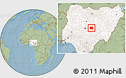 Savanna Style Location Map of Jema'a, highlighted country, hill shading